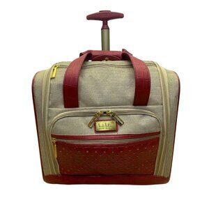 Nicole Miller Womens Beige & Red Rolling Tote Bag With Front Pocket